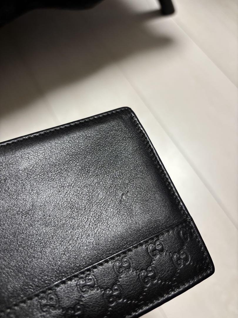 GUCCI グッチ 二つ折り財布 GG柄 マイクロシマ レザー　ブラック メンズ