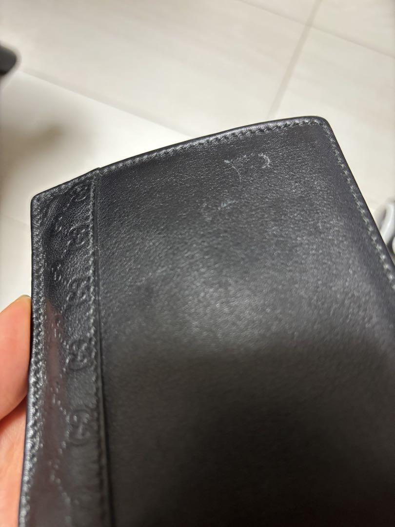 GUCCI グッチ 二つ折り財布 GG柄 マイクロシマ レザー　ブラック メンズ