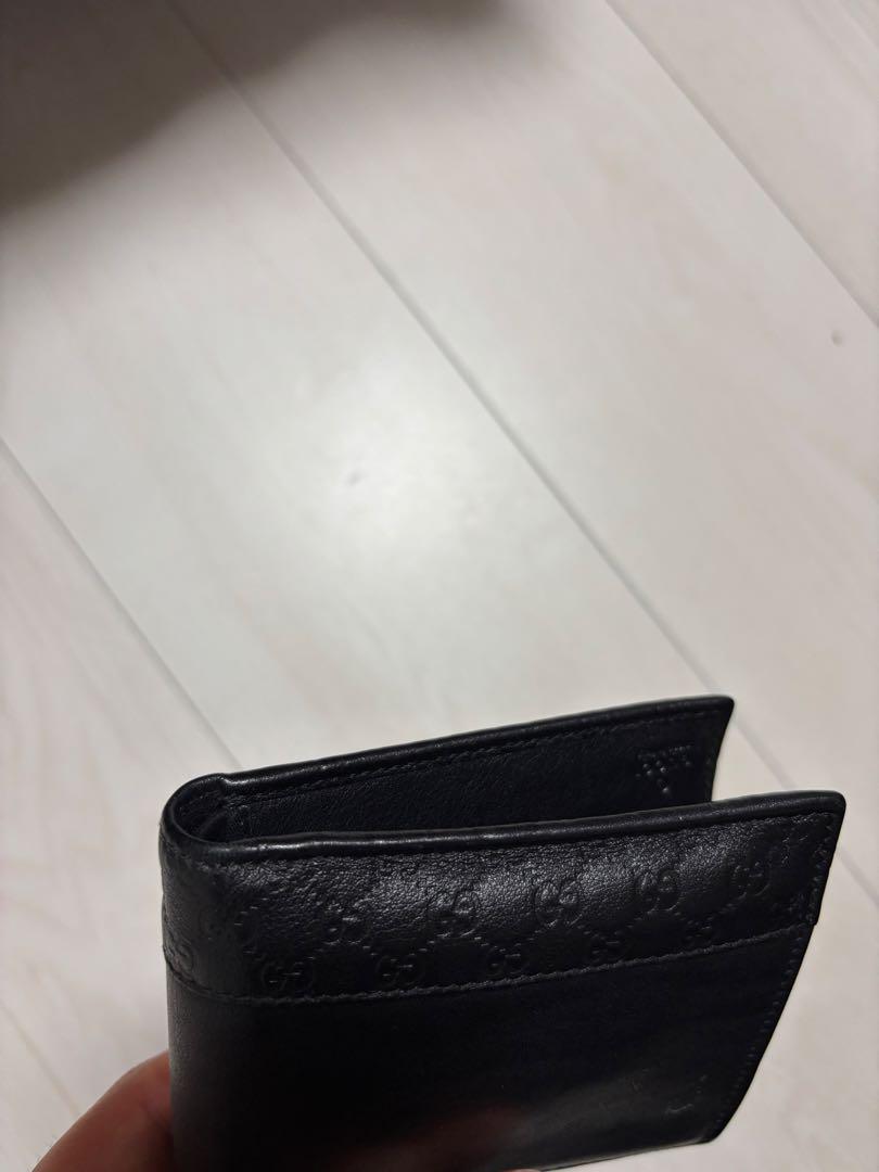 GUCCI グッチ 二つ折り財布 GG柄 マイクロシマ レザー　ブラック メンズ