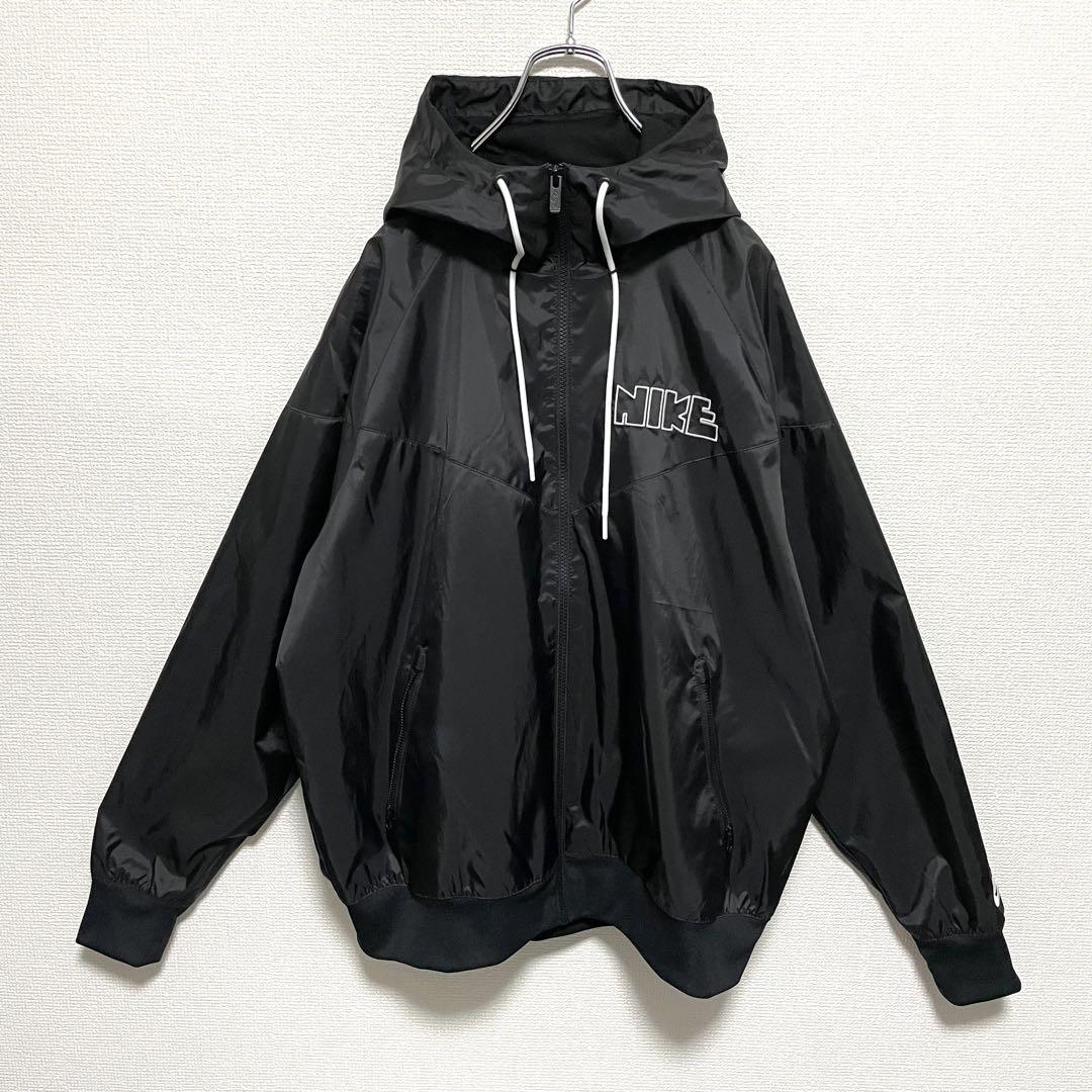 【人気Lサイズ美品】ナイキ ナイロンジャケット バッグロゴ ゴツナイキ 黒