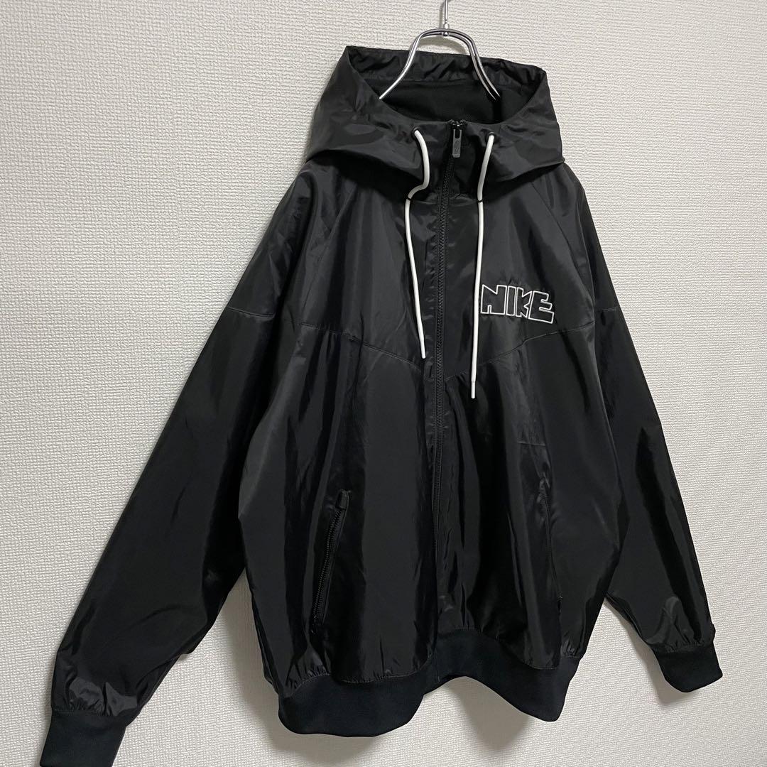 【人気Lサイズ美品】ナイキ ナイロンジャケット バッグロゴ ゴツナイキ 黒