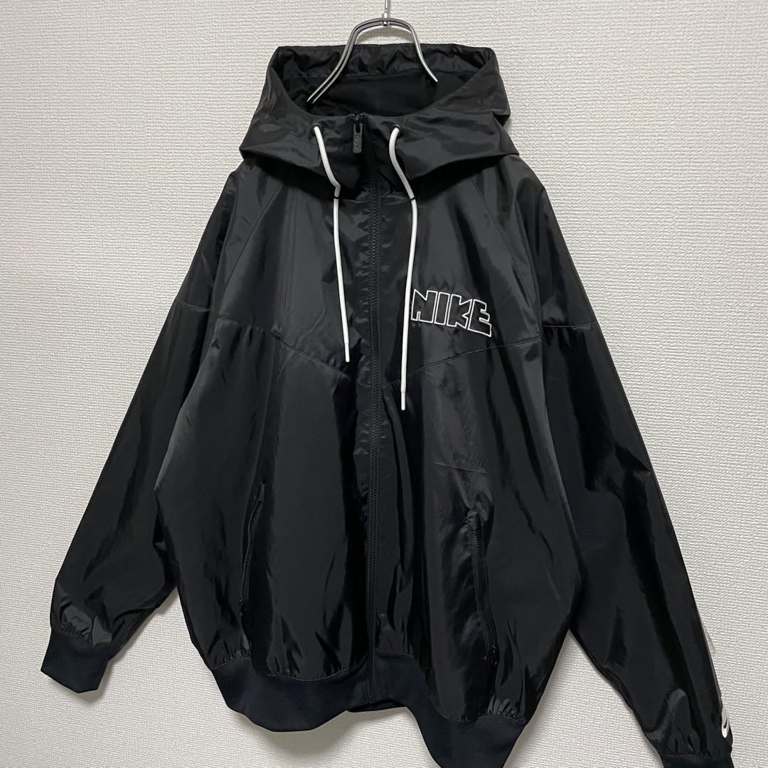 【人気Lサイズ美品】ナイキ ナイロンジャケット バッグロゴ ゴツナイキ 黒