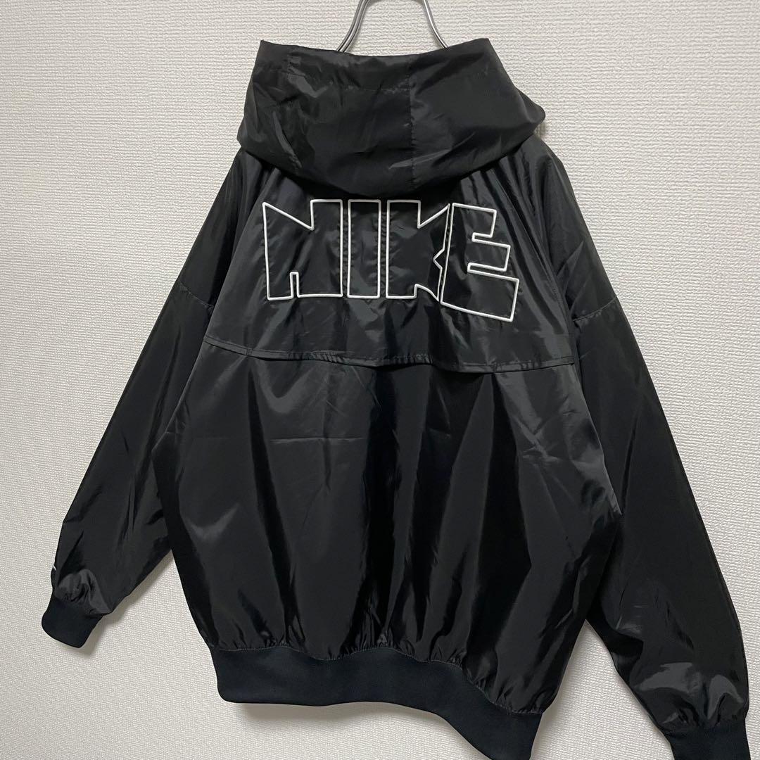 【人気Lサイズ美品】ナイキ ナイロンジャケット バッグロゴ ゴツナイキ 黒
