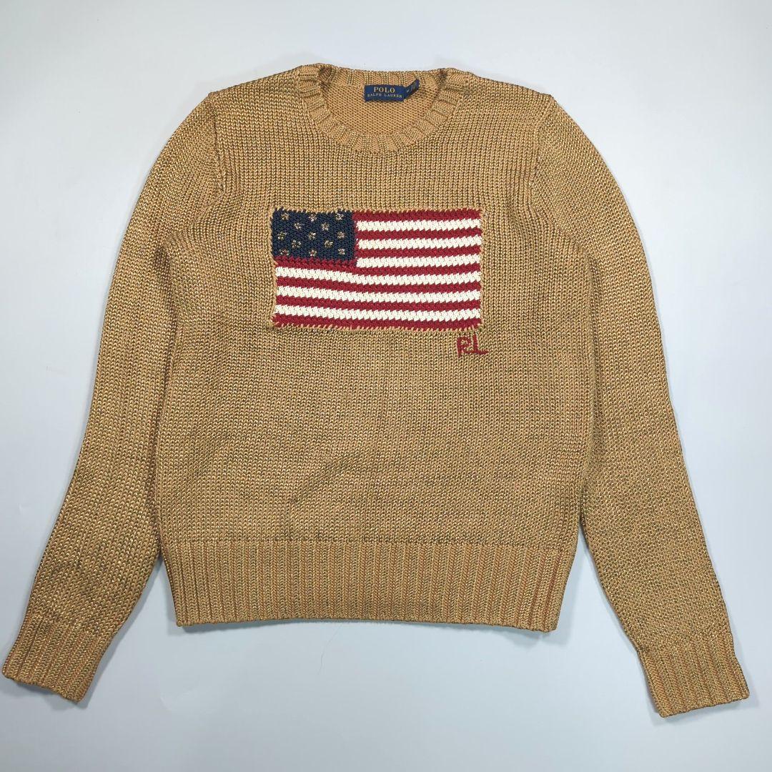 希少限定ゴールド ラルフローレン コットンニット カシミヤ シルク M 星条旗 希少限定ゴールド ラルフローレン コットンニット カシミヤ シルク M 星条旗