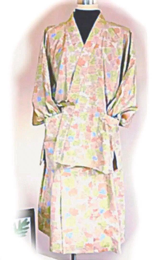 ラッピング無料】 大島紬作務衣と巻きスカートのアンサンブル