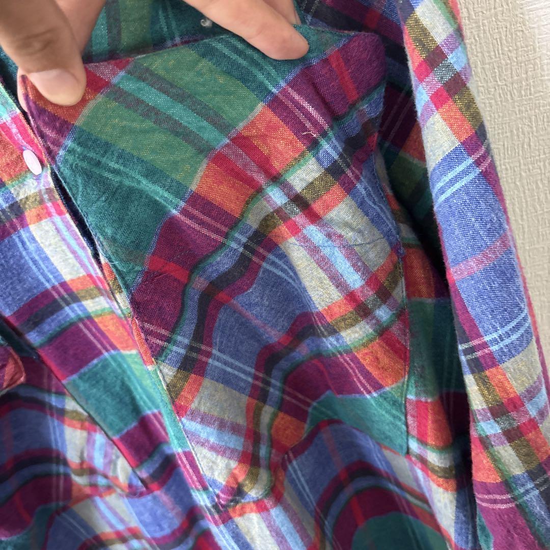 90s USA ビンテージ チェック柄 シャツ ワンピース 古着