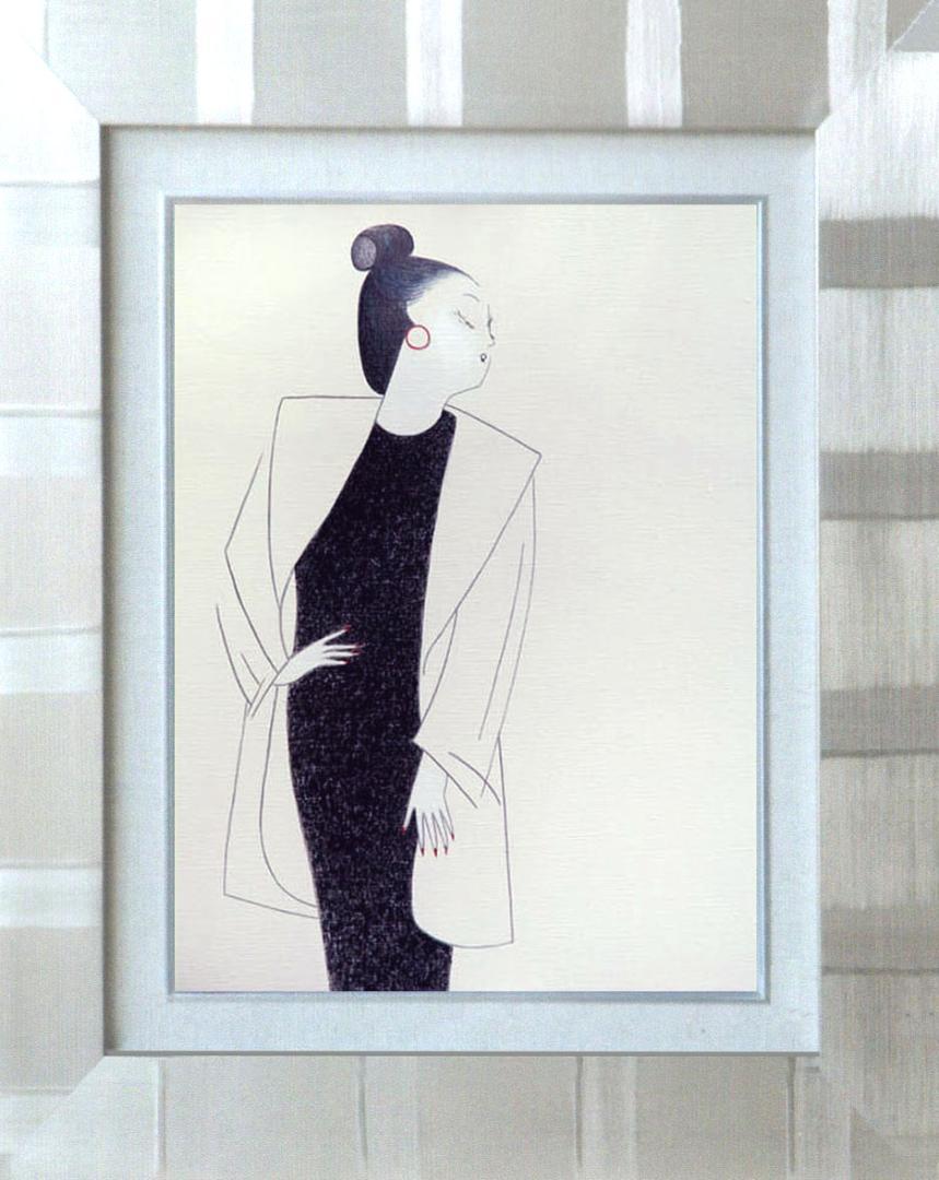 絵画インテリア 額付( 青緑＋金色の枠 ) 油絵 F6-082511人物女性像