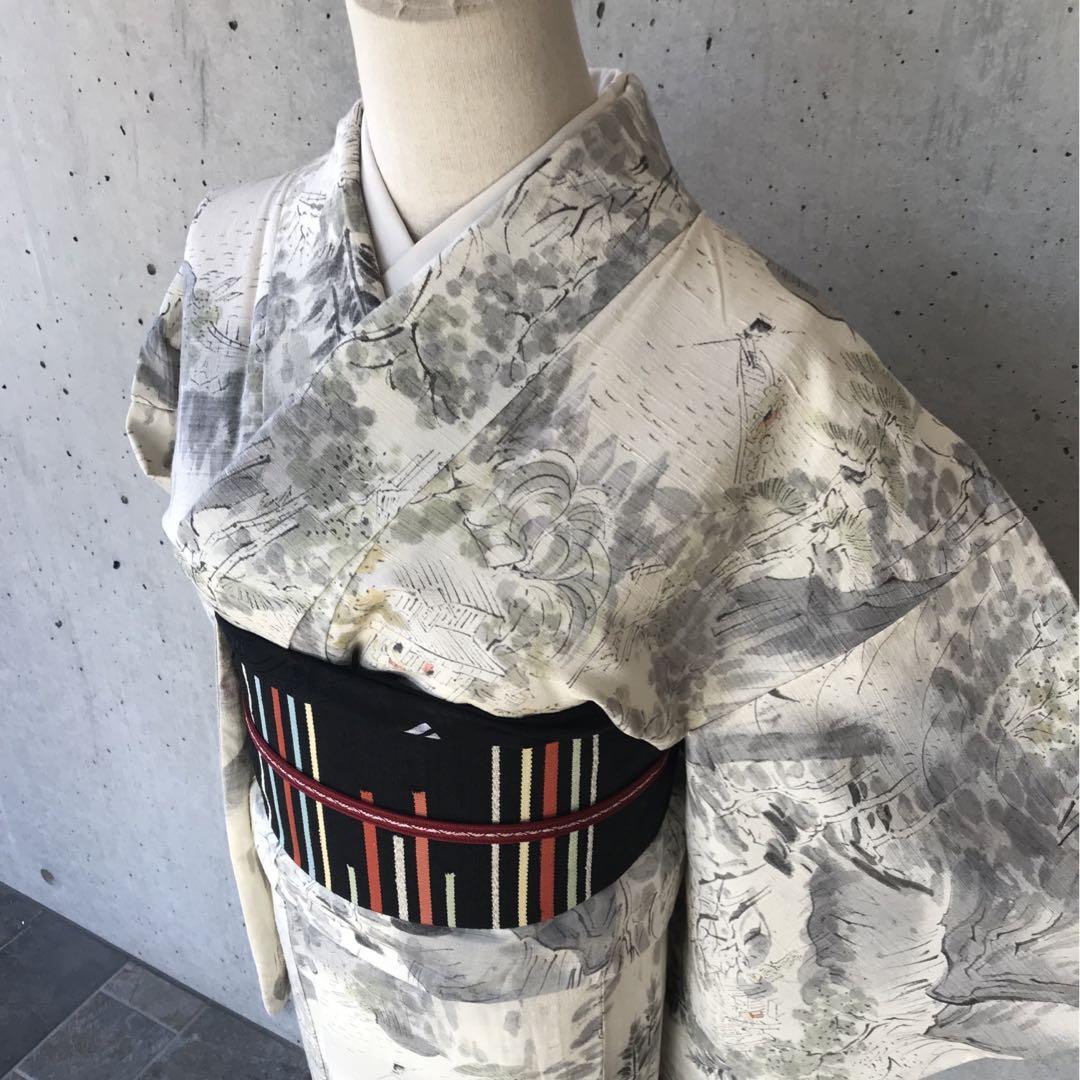 紬単衣 正絹 紬お着物 居敷当て無し