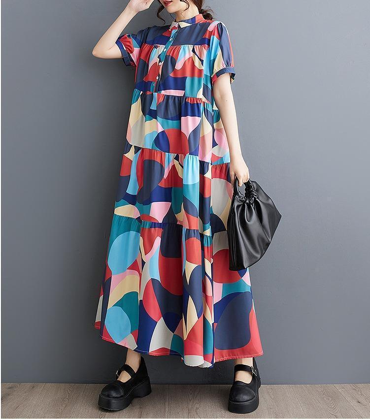 大きいサイズ レディース ロング　ワンピース　春夏 秋 新品 半袖　シャツ