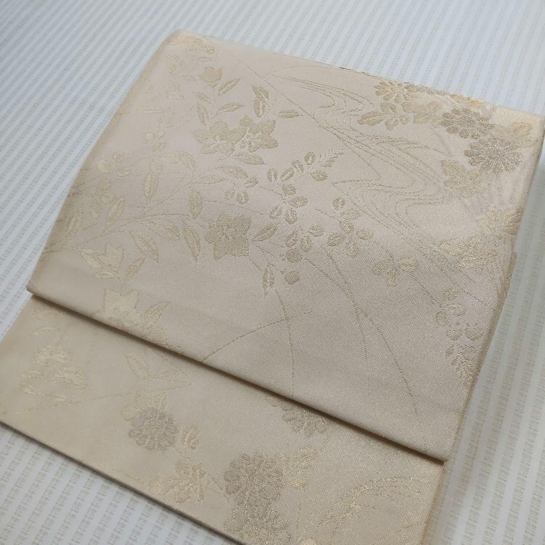芸能人愛用アイテム特集 夏袋帯】ゴールドベージュ/秋草/桔梗/菊/紗/上品/正絹/421cm/夏 着物・浴衣