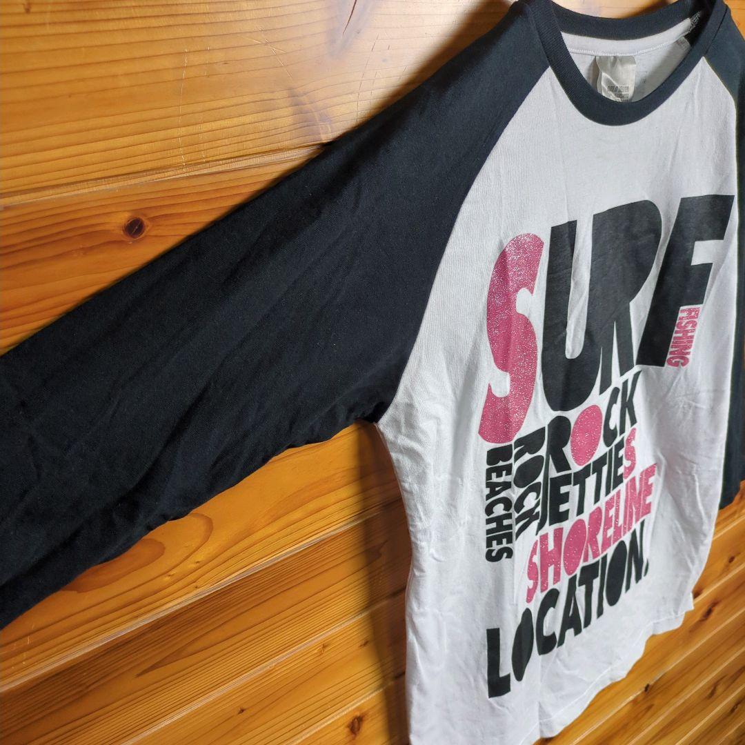 長袖Tシャツ　ロンT　七分袖　カットソー　白　黒　M　サーフ　ロック　カジュアル