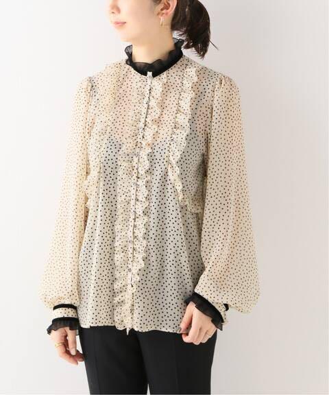 国産爆買い IENA LA BOUCLE クレープドットフリルブラウス KtDNG-m62519638738 NEW限定品