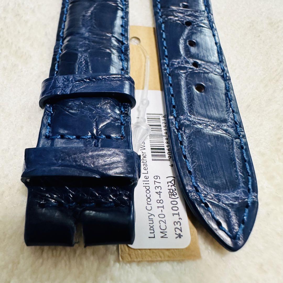 4379#20mm-18mmダークブルー★本物クロコダイル腕時計用ベルト