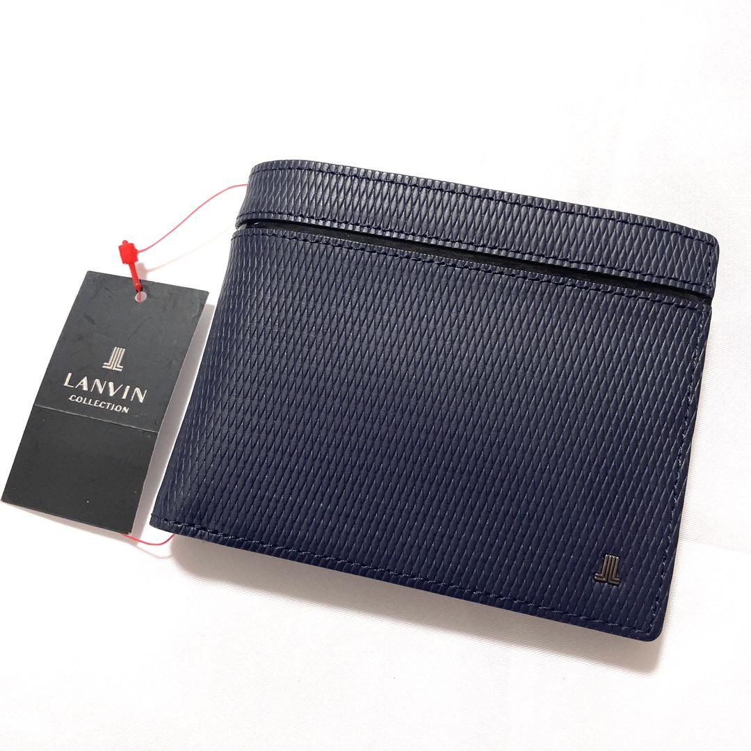 新品　LANVIN collection　レザー　二つ折り財布　　ネイビー