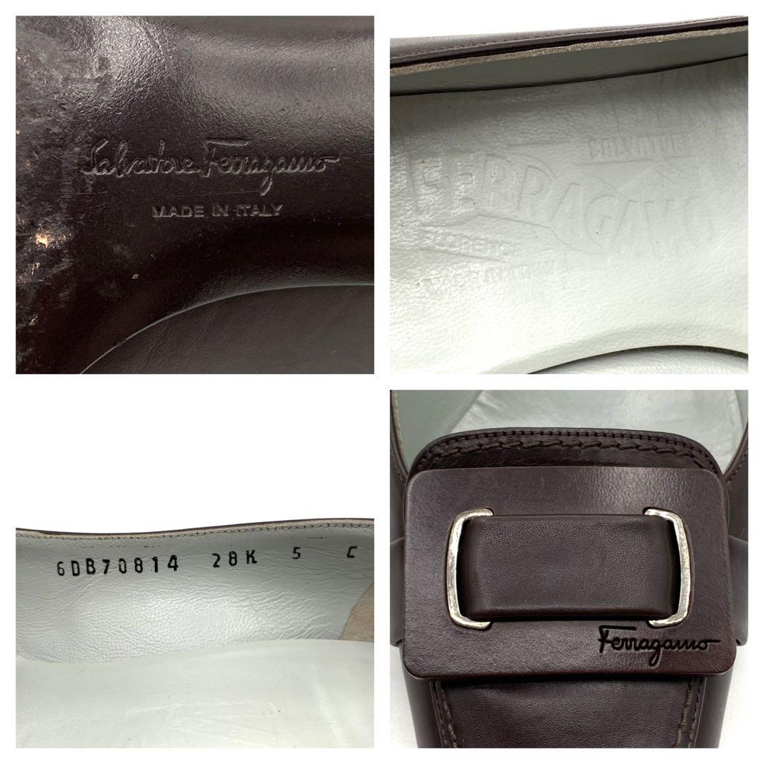 22.5 Salvatore Ferragamo ブラウン リボン付き ヒール Salvatore Ferragamo ブラウン ヒールパンプス 22.5㎝ - メルカリ