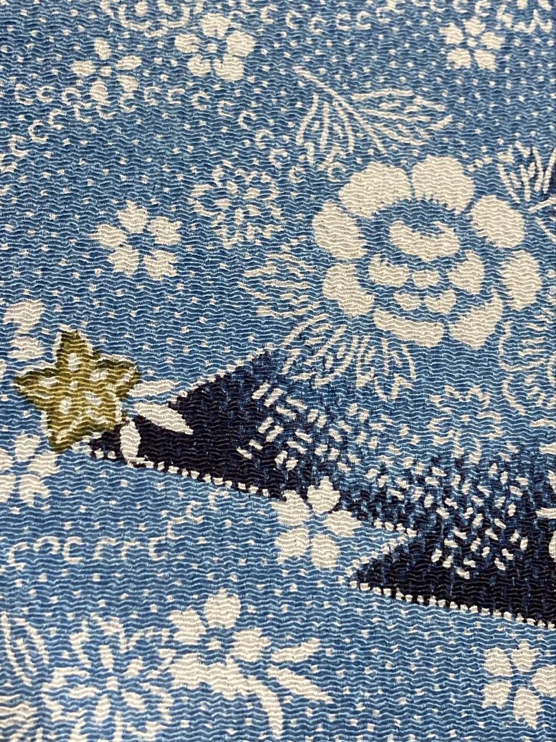 付下げ 縮緬 正絹 藍型染め 唐草 花文 イ5299