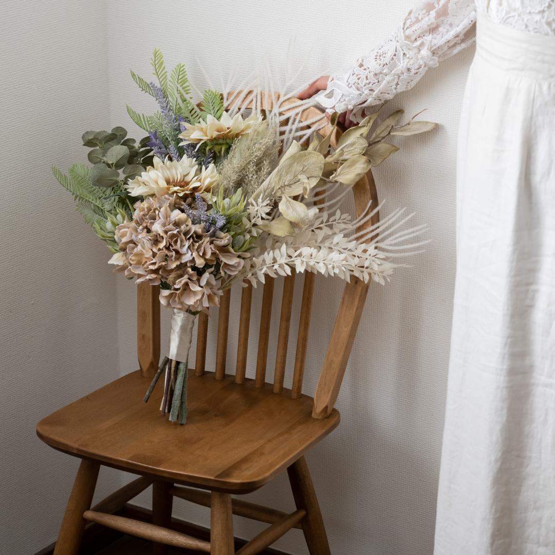 【ヒマワリ/ラベンダードライフラワー風ブーケH】結婚式前撮りフォトウェディング