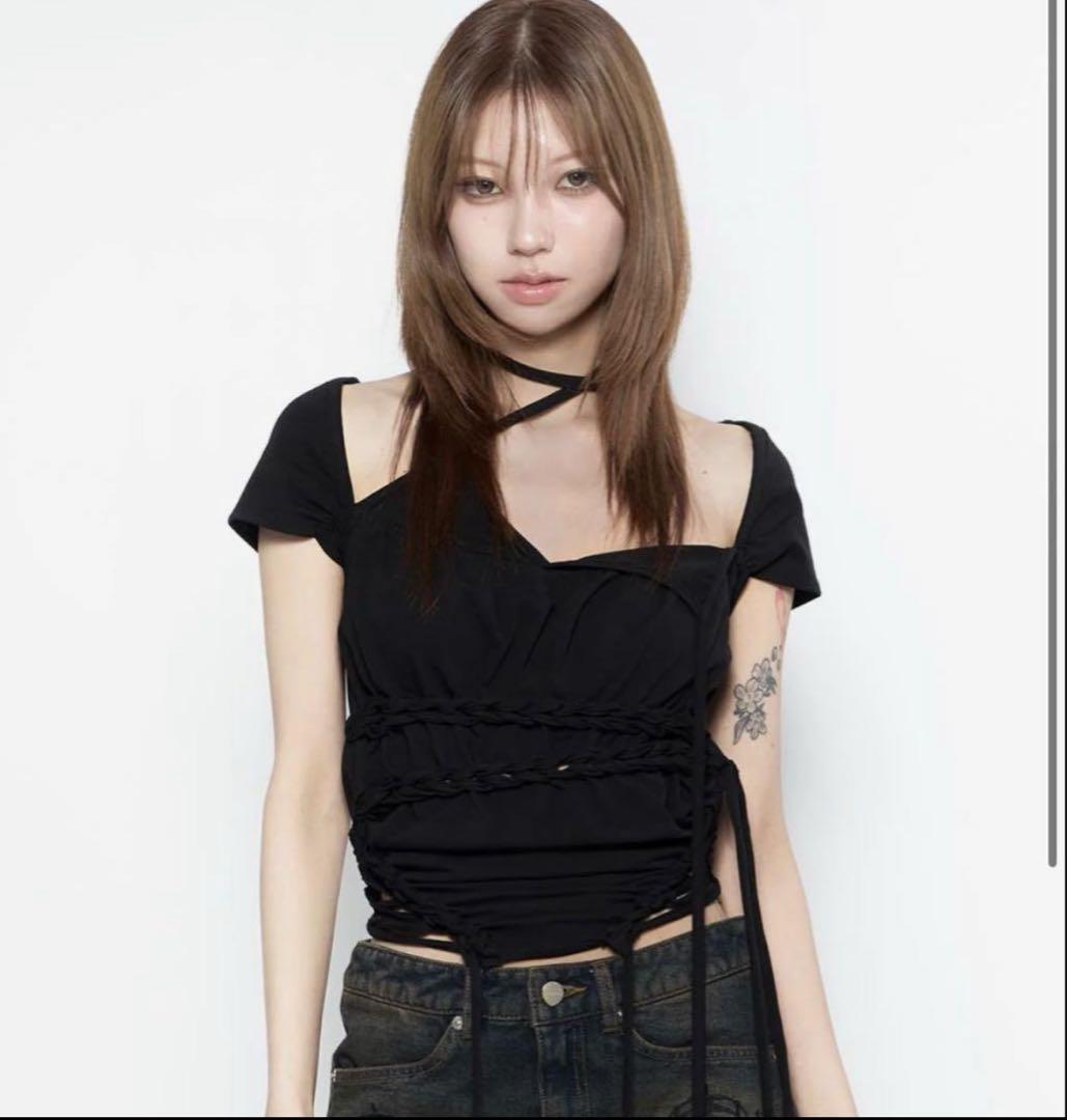 トップス theredthread S snake laceup tops