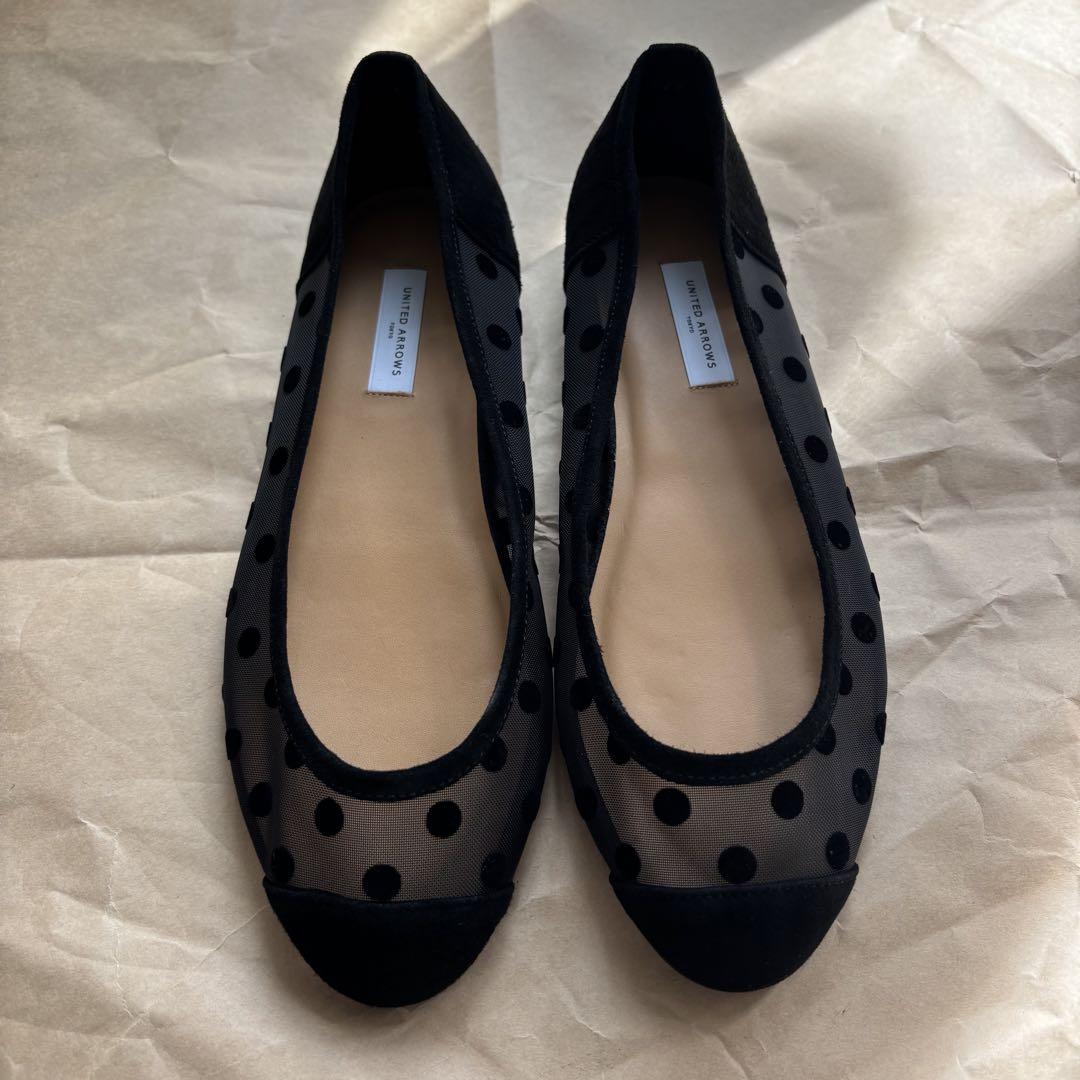 【美品】UNITED ARROWS ドットバレエシューズ サイズ37 黒23.5
