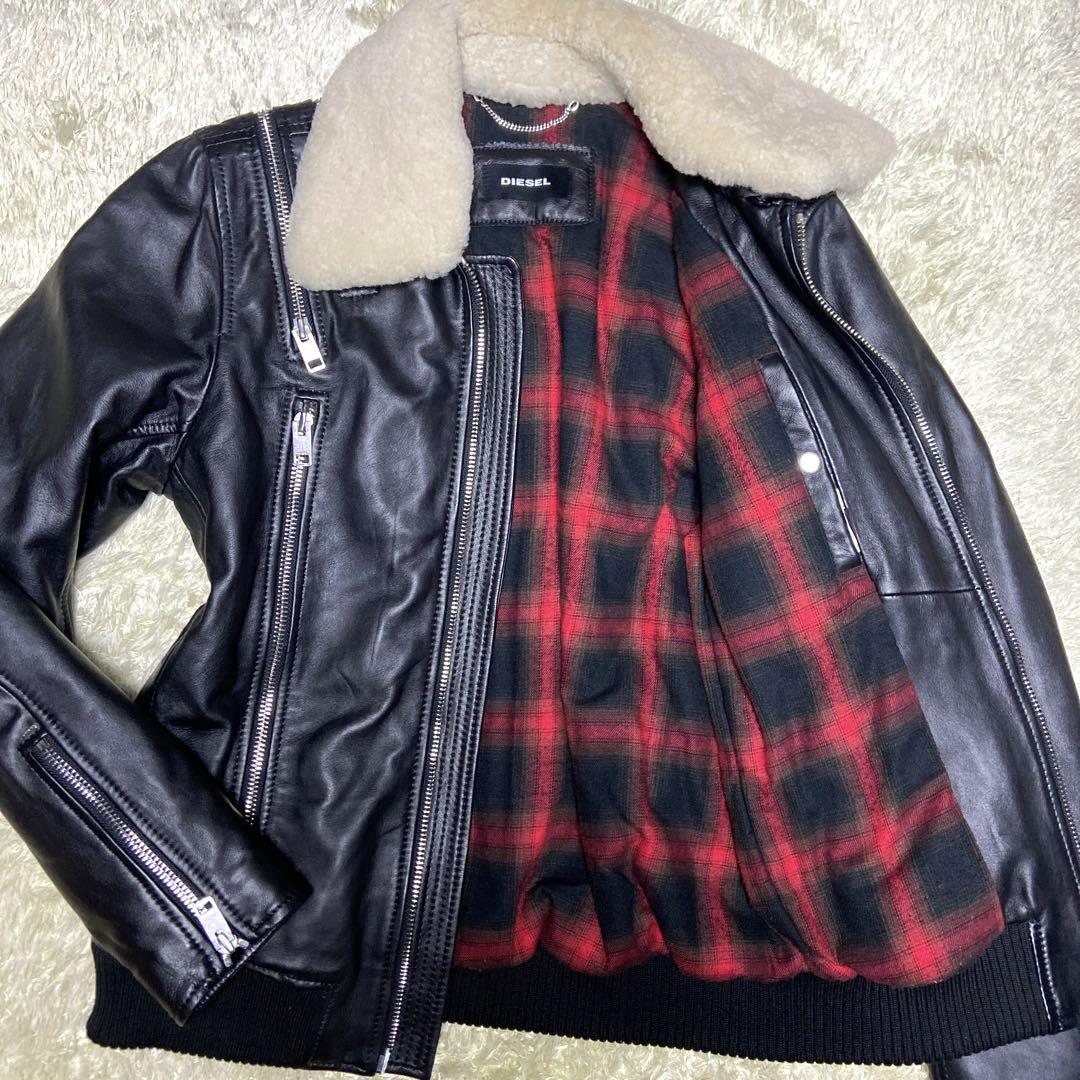 DIESEL ディーゼル 本革 羊革 ボア ライダース レザージャケット L
