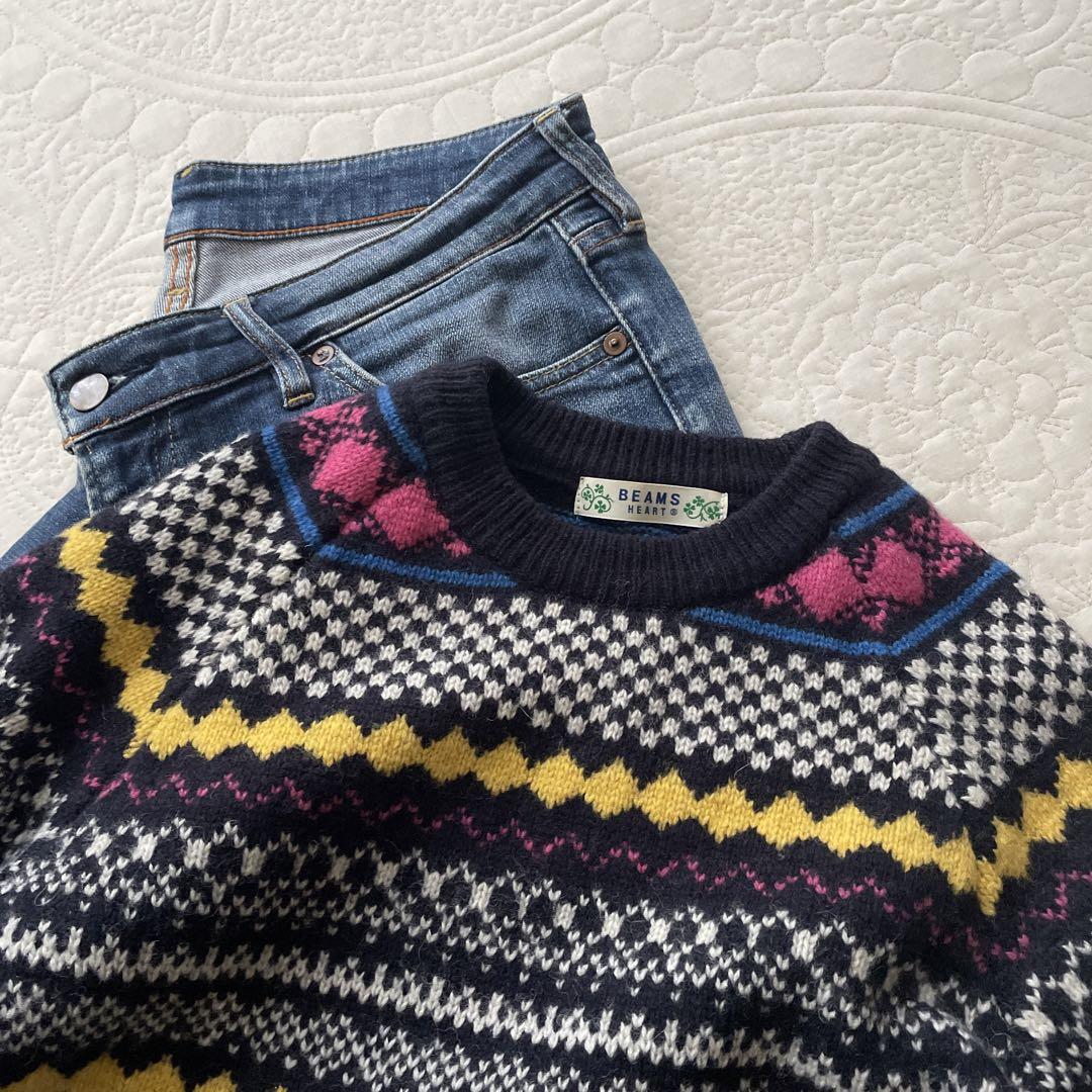 BEAMS  HEART  フェアアイル　ノルディッククルーネックニット
