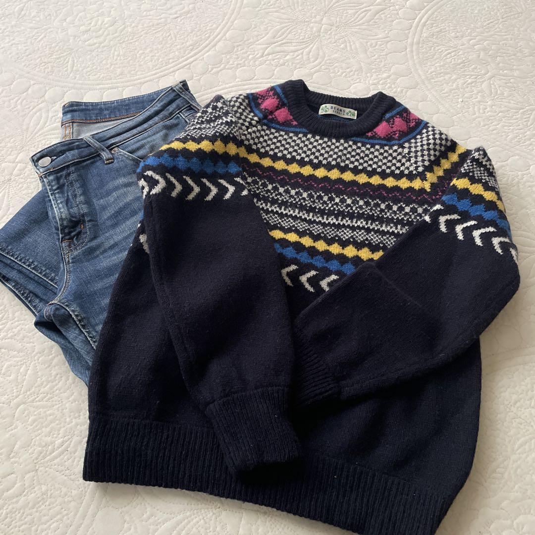 BEAMS  HEART  フェアアイル　ノルディッククルーネックニット