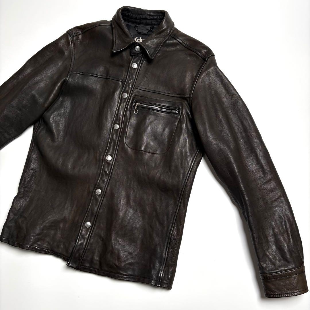 【羊革】Schott レザージャケット L アンティーク加工 シャツジャケット