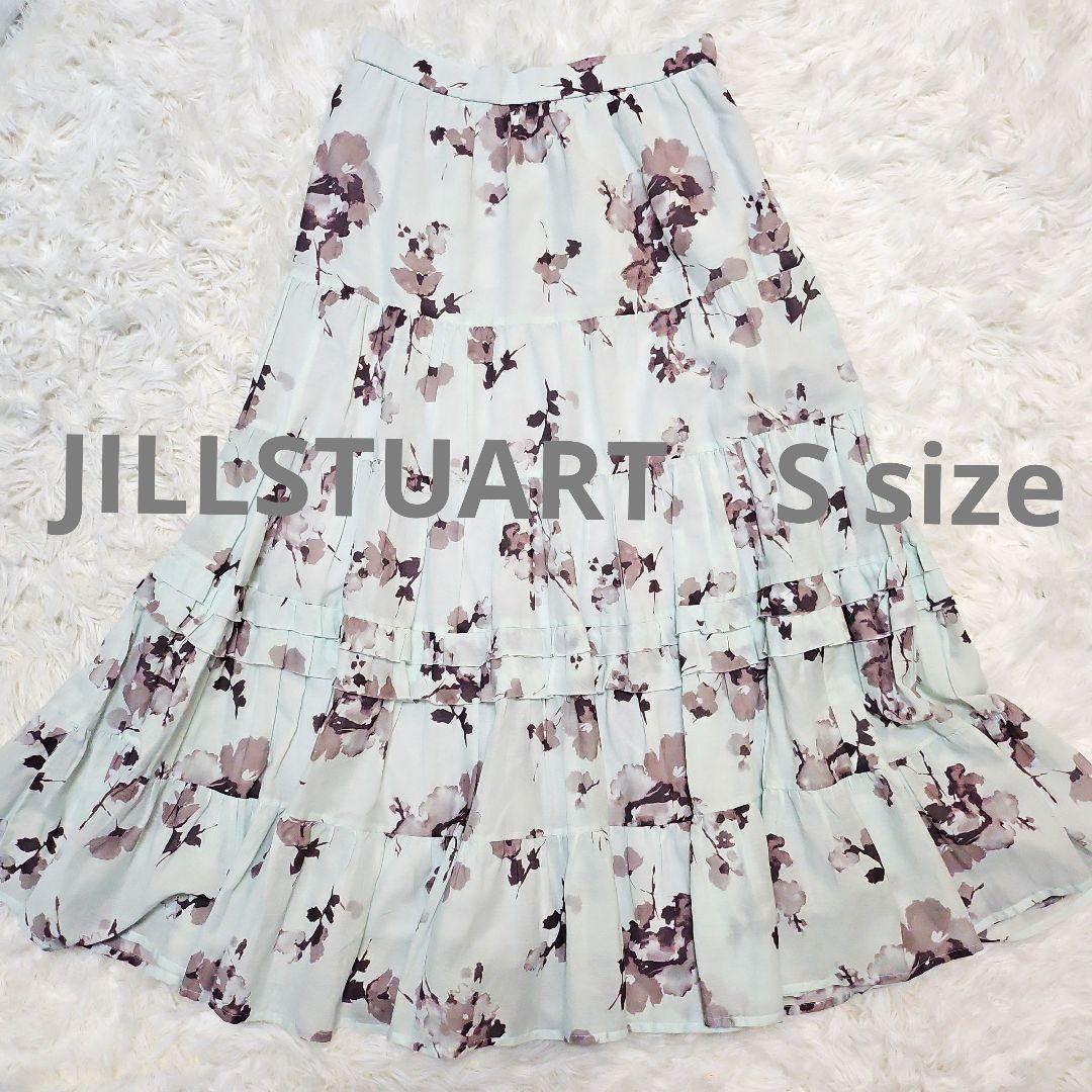 【JILLSTUART】ティアード ロング スカート シルク フレア 花柄