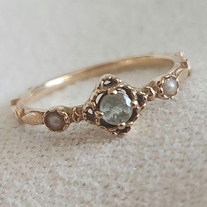 アクアマリン×パール♡1号【ノジェス】K10 リング☆アガット 好きも アクアマリン×パール♡1号【ノジェス】K10 リング☆アガット