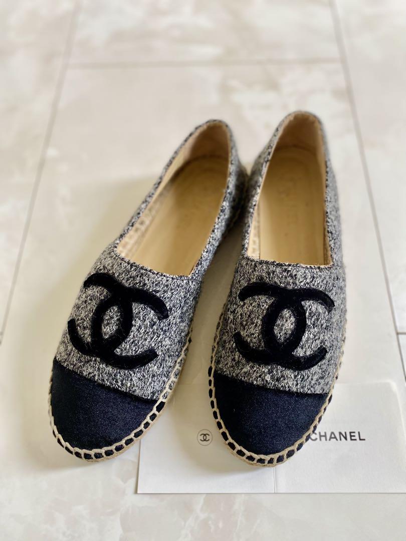 御専用 美品 シャネル ツイード エスパドリーユ スニーカー 38 CHANEL
