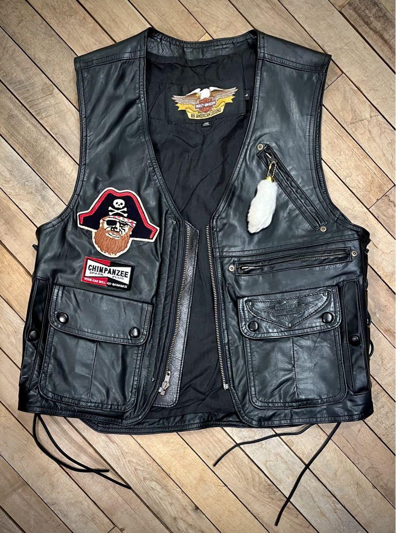 【激レア】ハーレーダビッドソン　レザーライダースベスト　ブラック　バイカー 激レア】ハーレーダビッドソン レザーライダースベスト ブラック