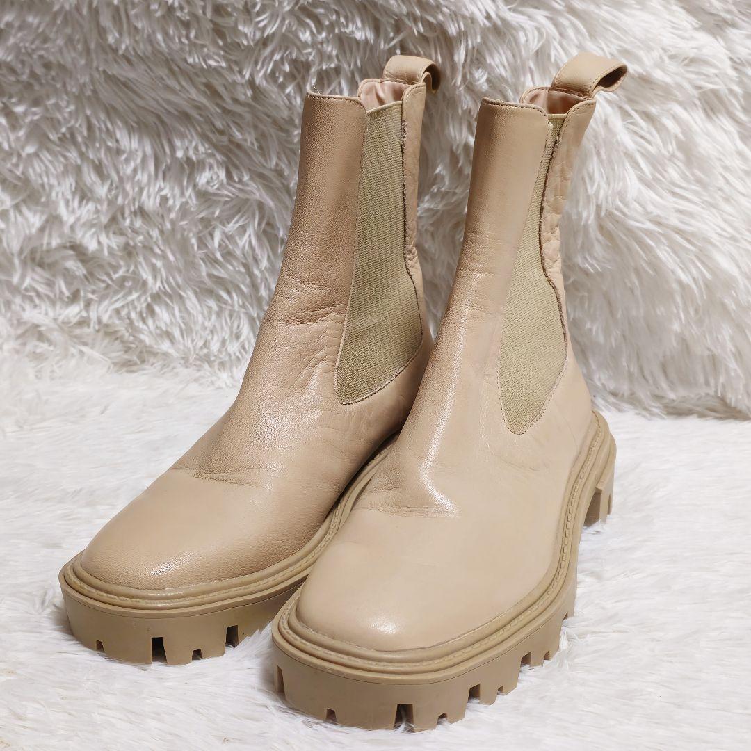 ZARA サイドゴアブーツ チャンキートラックソール 厚底 ベージュ 23.5