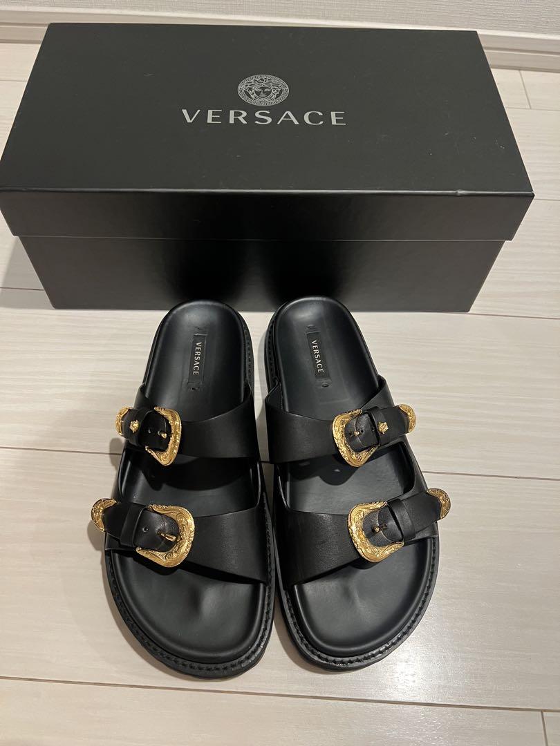 VERSACE ブラック サンダル ゴールドバックル VERSACE ブラック サンダル ゴールドバックル
