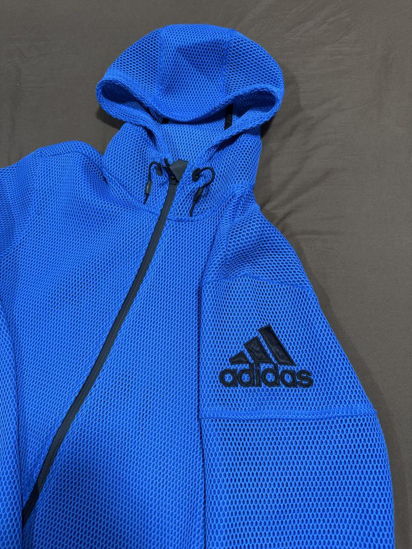 adidas メッシュ フード付きジャケット 青