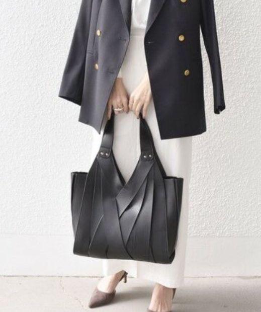 SHIPS　クロス メッシュ ミディ トート 24SS　バッグ　ブラック　上品
