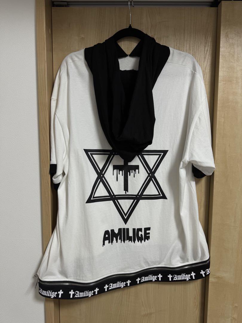 Amiligeロゴ裾ZIP半袖カットソーパーカー