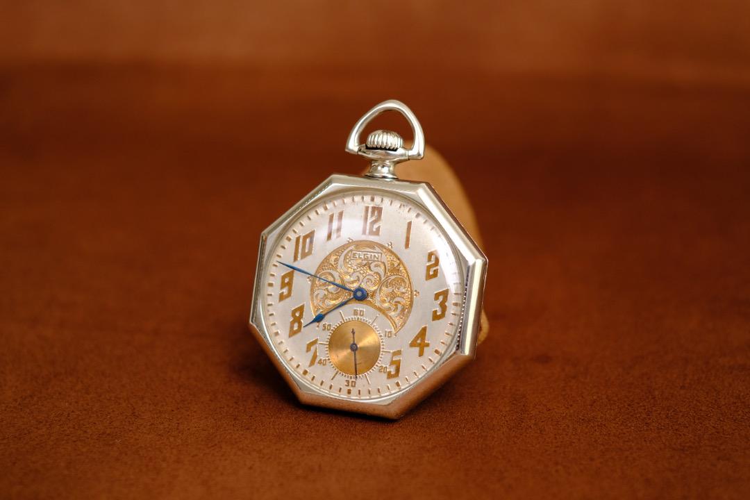 希少 エルジン 15石 18金 金張りオクタゴン 1922年 懐中時計