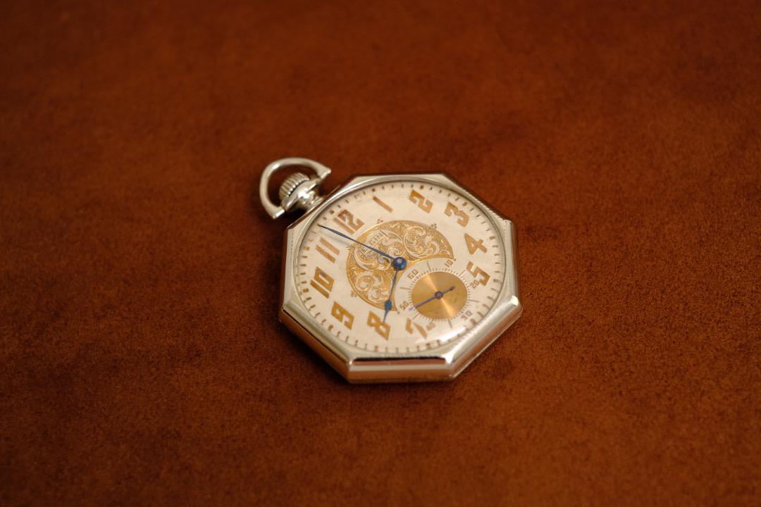 希少 エルジン 15石 18金 金張りオクタゴン 1922年 懐中時計