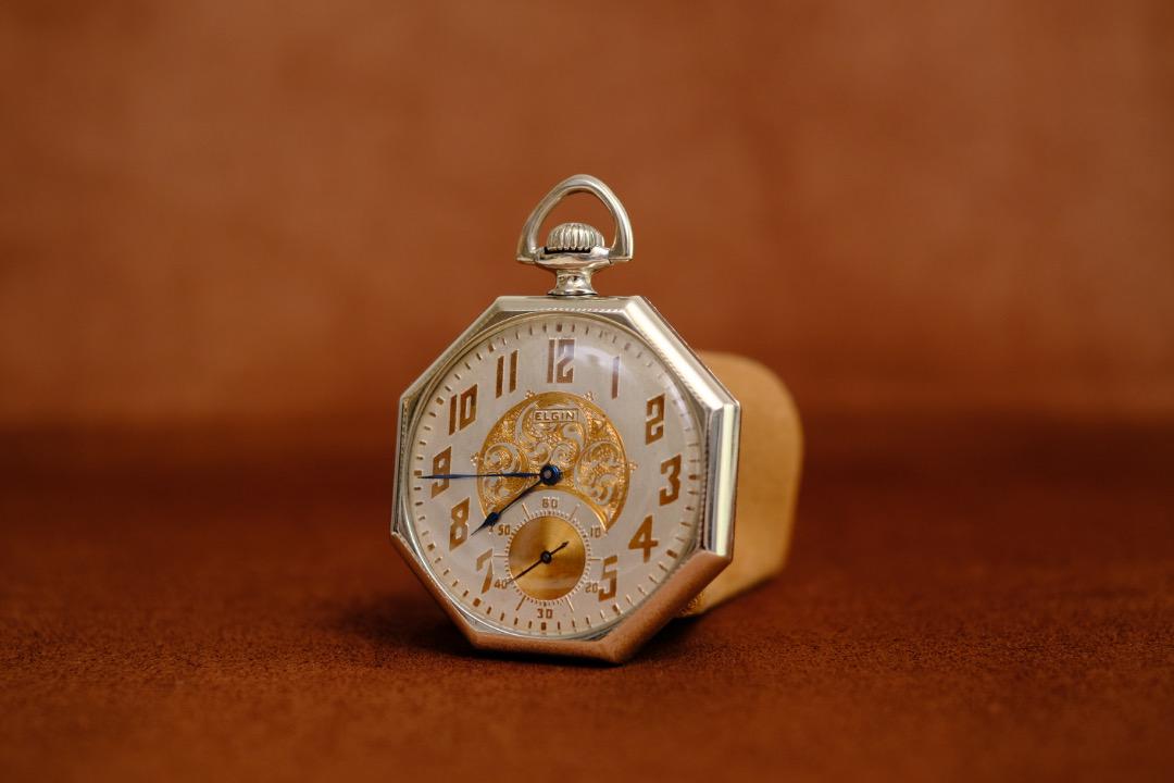 希少 エルジン 15石 18金 金張りオクタゴン 1922年 懐中時計