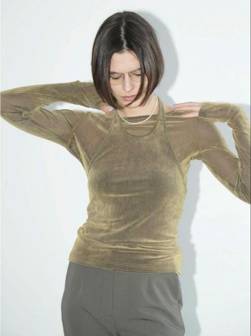 トップス CLANE/TULLE FLOCKY LAYERED TOPS
