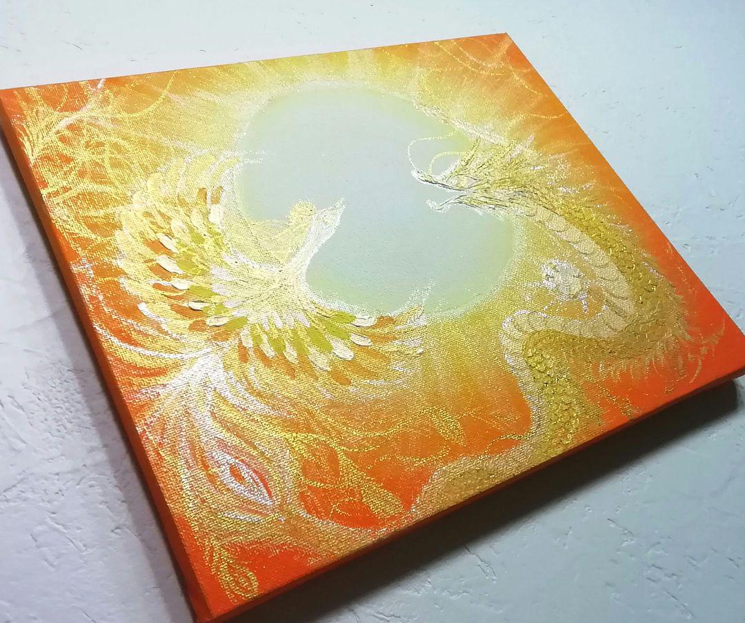 クロコ開運縁起絵画＊光皇后鳳凰と金龍帝王龍神～太陽～幸運金運出世結婚家庭子
