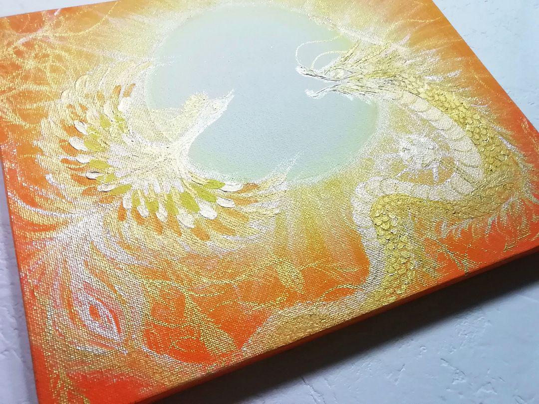 クロコ開運縁起絵画＊光皇后鳳凰と金龍帝王龍神～太陽～幸運金運出世結婚家庭子