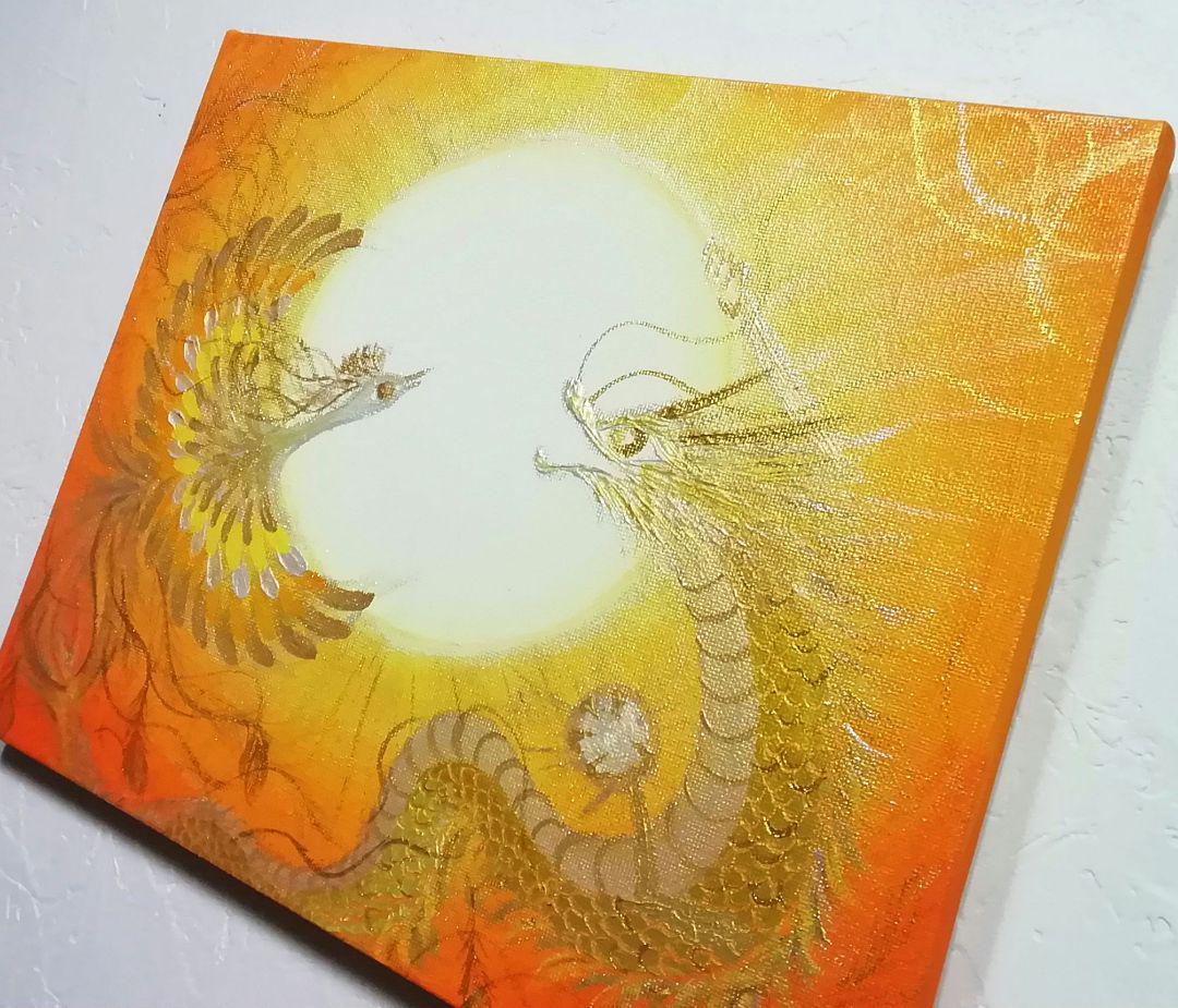 クロコ開運縁起絵画＊光皇后鳳凰と金龍帝王龍神～太陽～幸運金運出世結婚家庭子