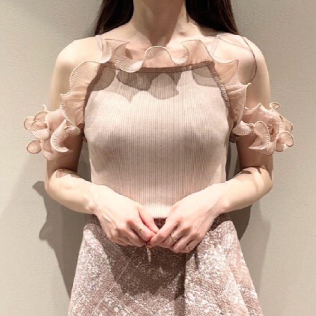 <SNIDEL> Sustainableプリーツフリルドッキングニット セール】Sustainableプリーツフリルドッキングニット（ニット