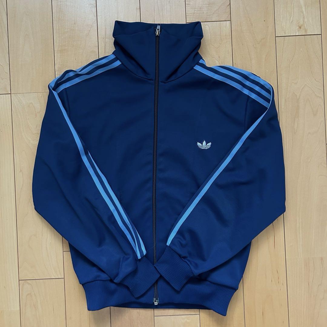 adidas アディダス 80s デサント ジャージ 紺×水色 Sサイズ