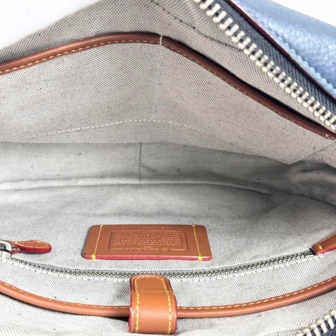 【美品】coach コーチ　ショルダーバック　ネイビー　シボ革