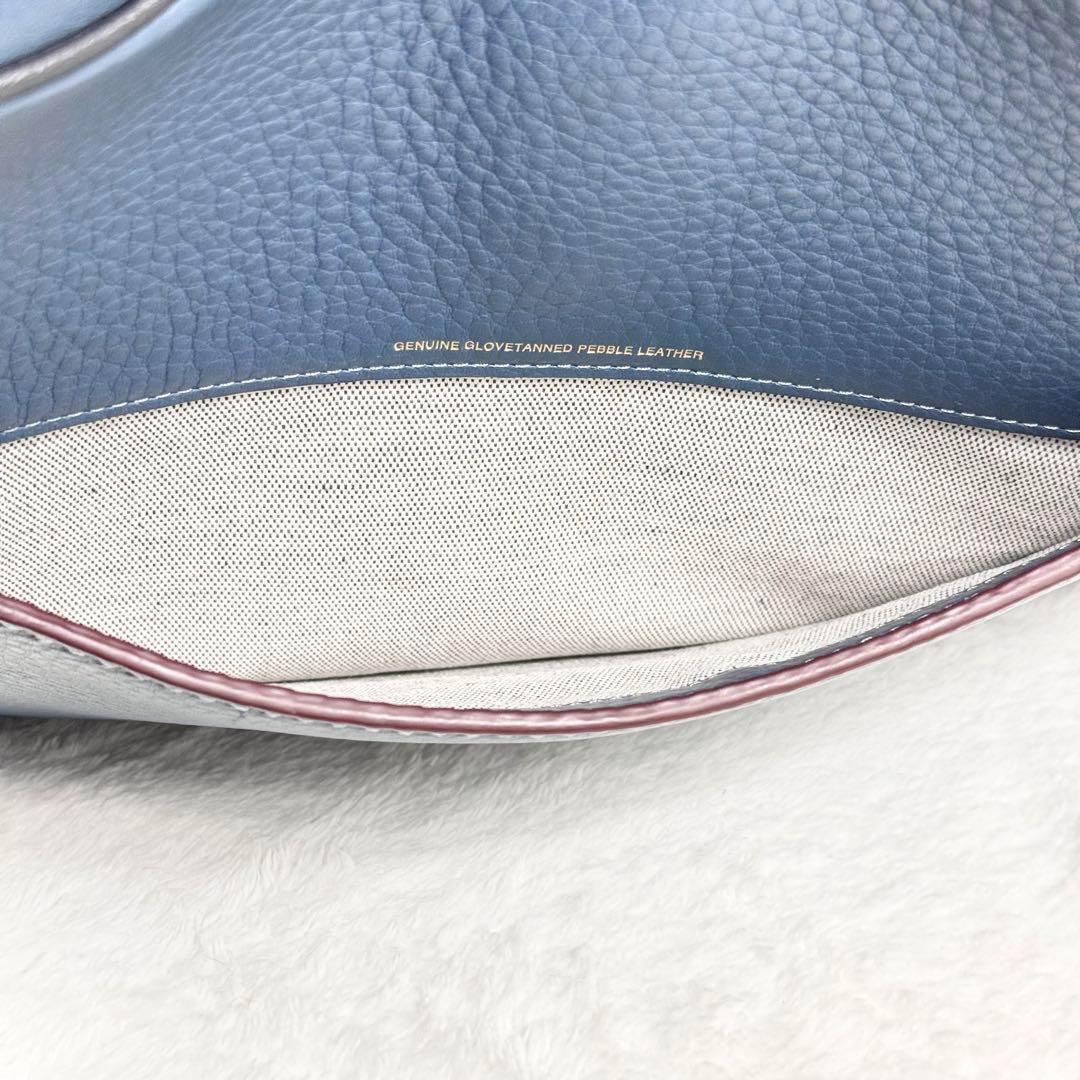 【美品】coach コーチ　ショルダーバック　ネイビー　シボ革