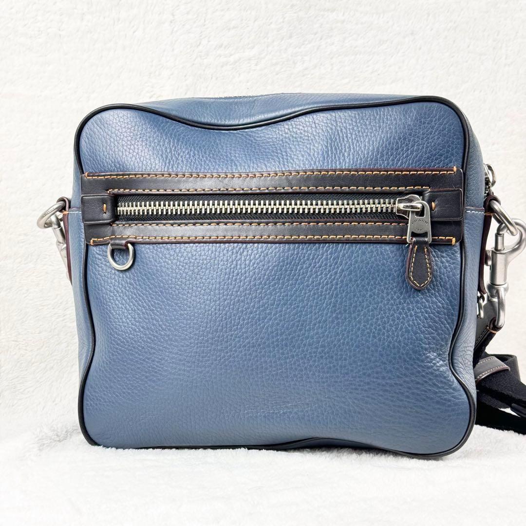 【美品】coach コーチ　ショルダーバック　ネイビー　シボ革