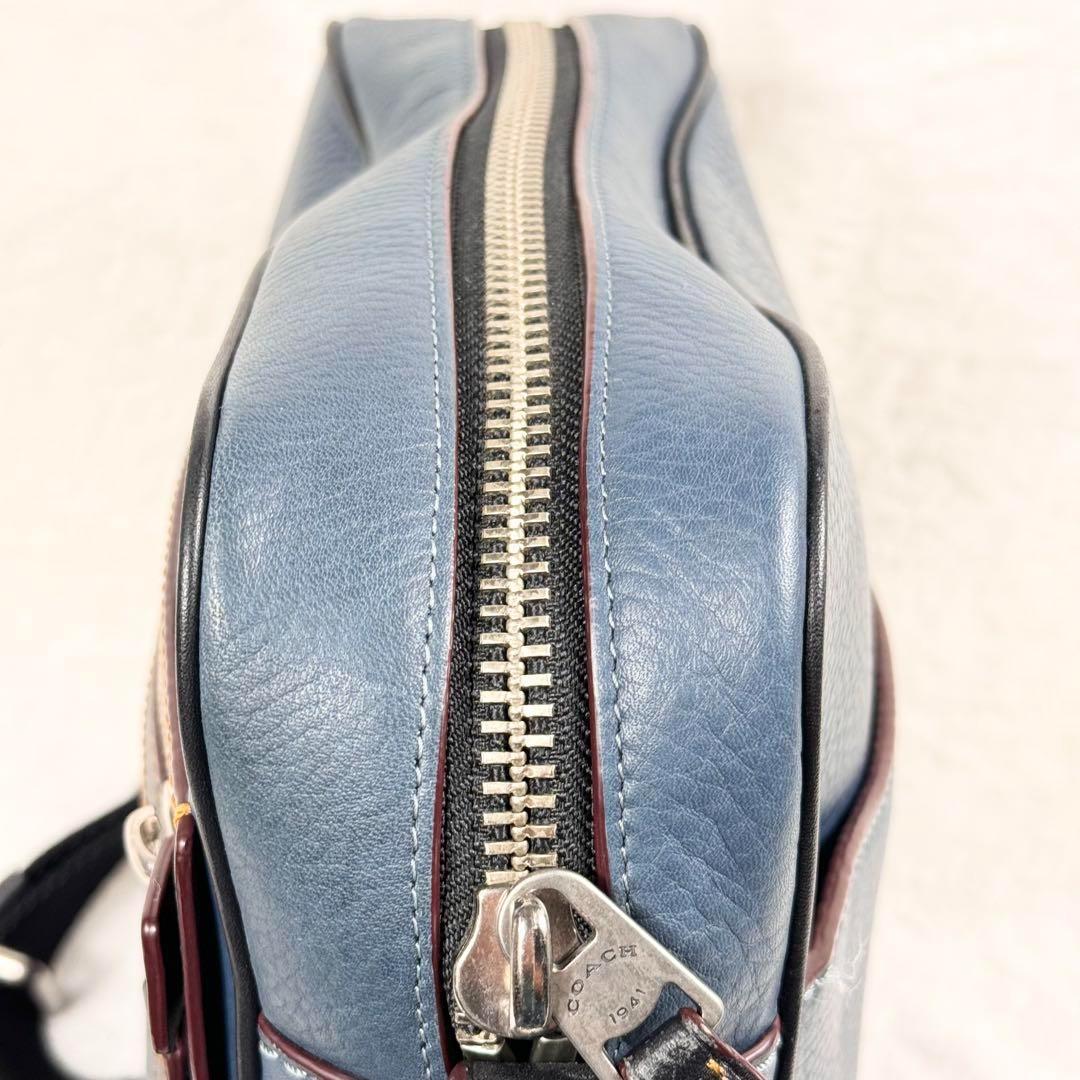 【美品】coach コーチ　ショルダーバック　ネイビー　シボ革
