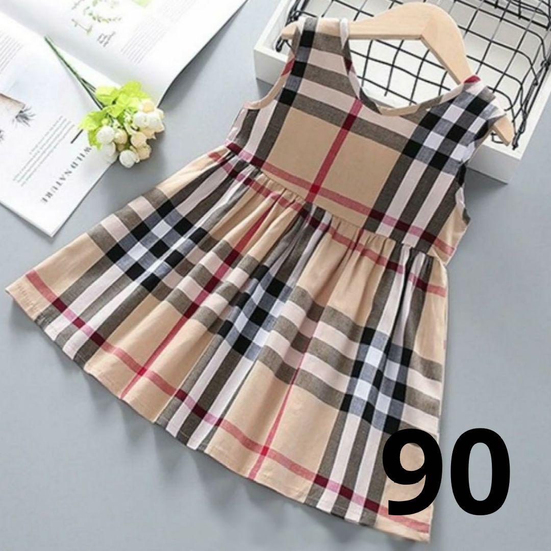 バックリボンチェックワンピ 90